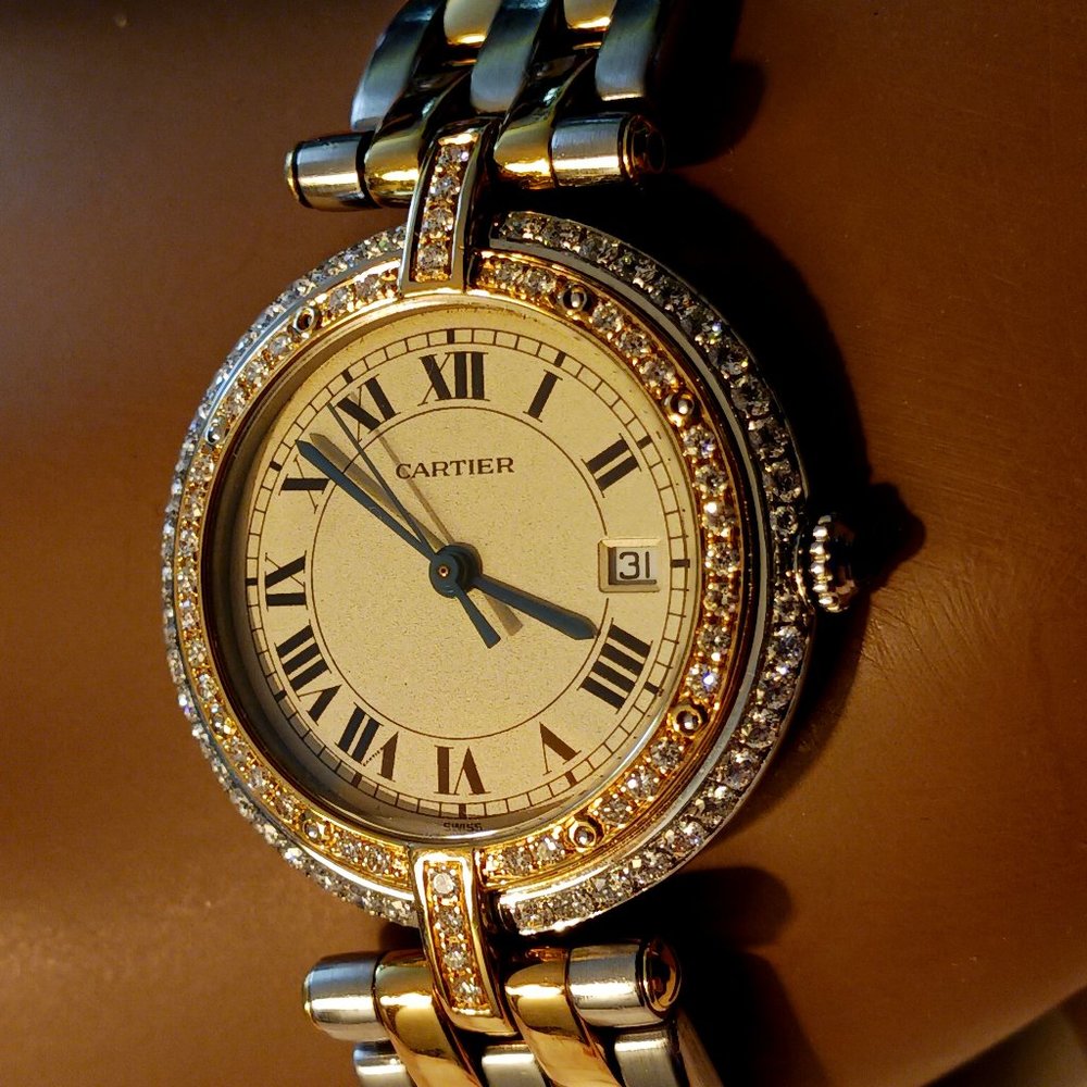 Cartier Panther Vendome 30mm Diamond 18k Gold/Steel Lady Date Round 2 Tone Watch